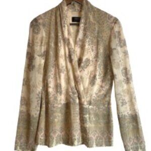 DANA BUCHMAN WOMENS 100% SILK BLOUSE LONG SLEEVE PASTEL COQUETTE FLORAL SIZE 8